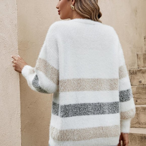 Striped Print Button down Cardigan - Picture 3 of 5